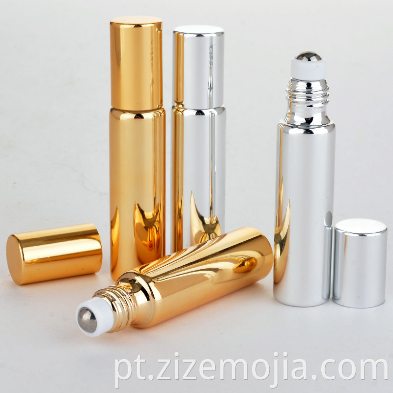 10ml 5ml de óleo essencial de vidro UV dourado roll on frasco de creme para os olhos de massagem